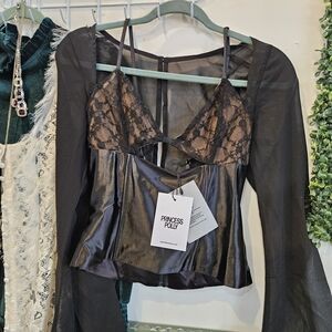 Princess Polly Black Lace and Satin Bra Top
